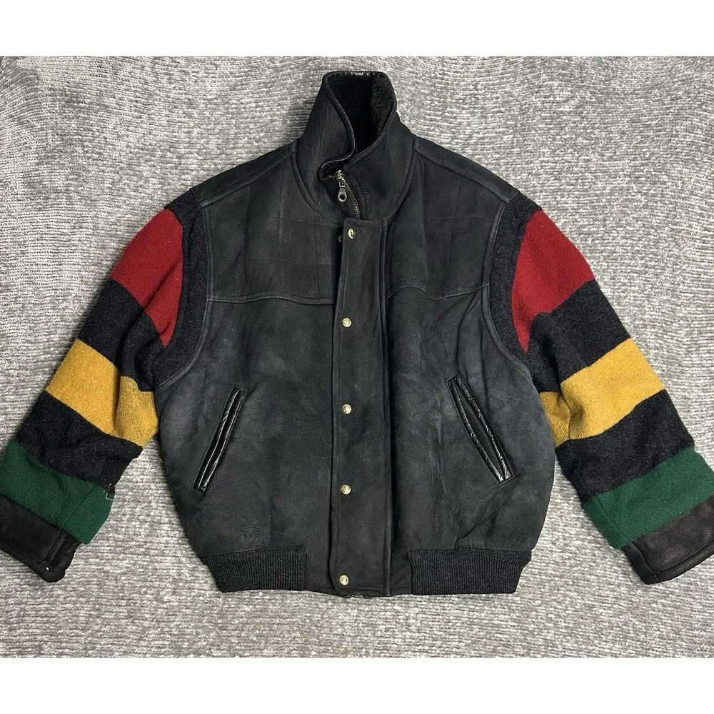 Vintage Iceberg Bugs Bunny Leather Wool Jacket 90s Made Italy Looney Tunes XL 54